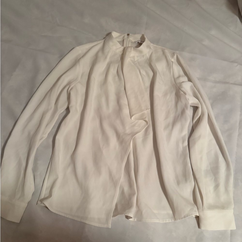 Calvin Klein Cream Tie-Neck Long Sleeve Blouse